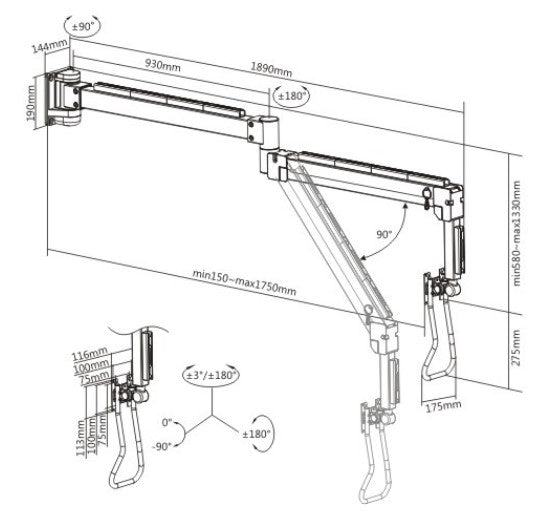 זרוע קיר ארוכה למסך 17"-32" Lumi LDA34-112 – תמונה 7