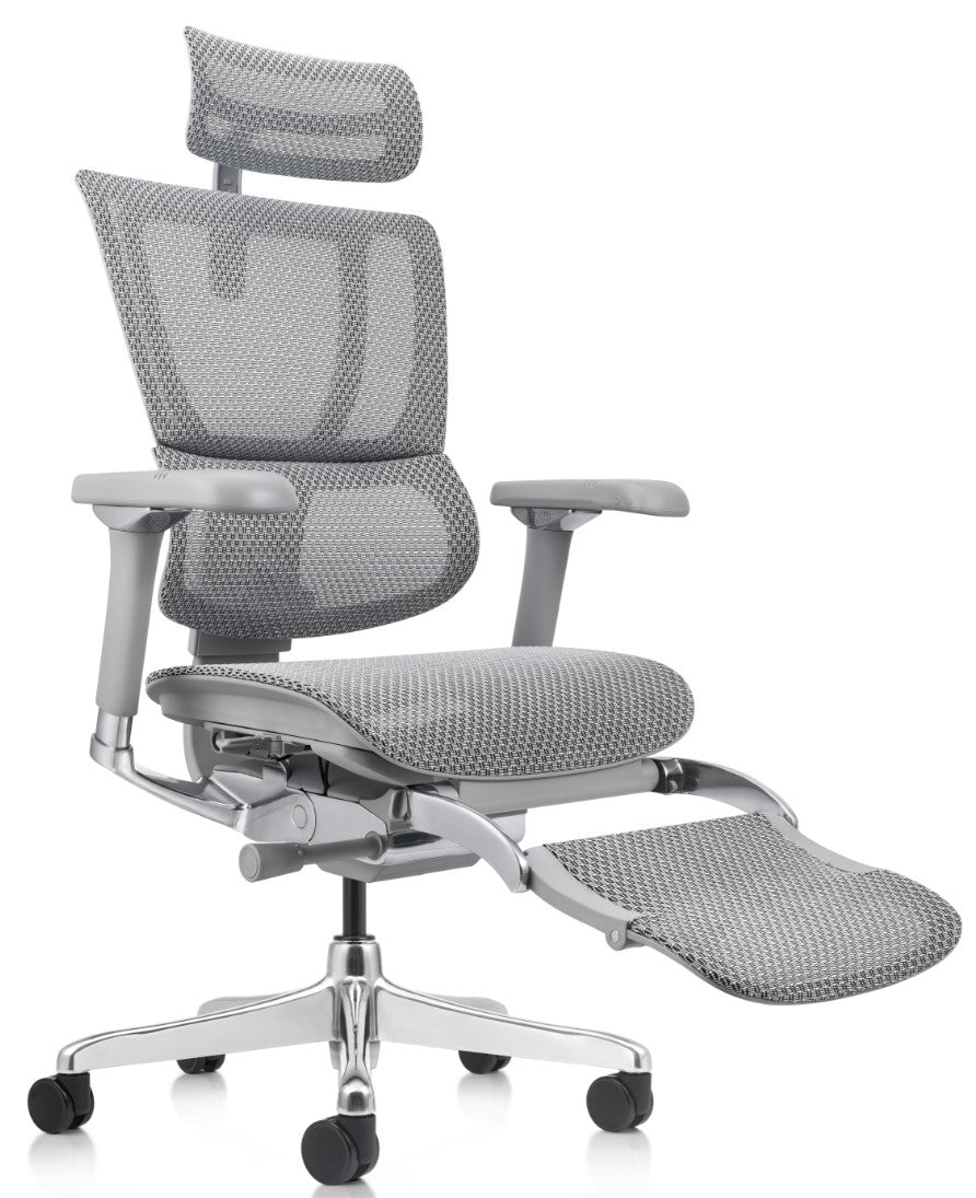 כיסא Comfort Mirus Pro אפור – גב מוטה והדום פתוח
